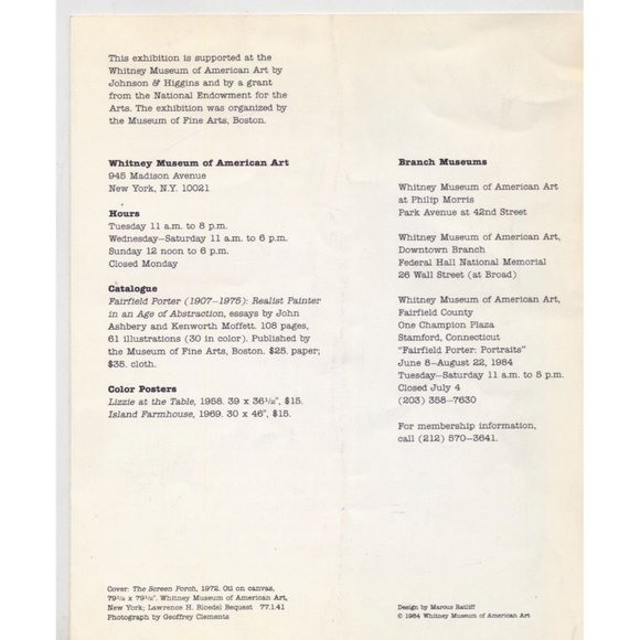 VINTAGE 1984 FAIRFIELD PORTER at WHITNEY MUSEUM OF AMERICAN ART, Tri-Fold - Picture 2 of 4